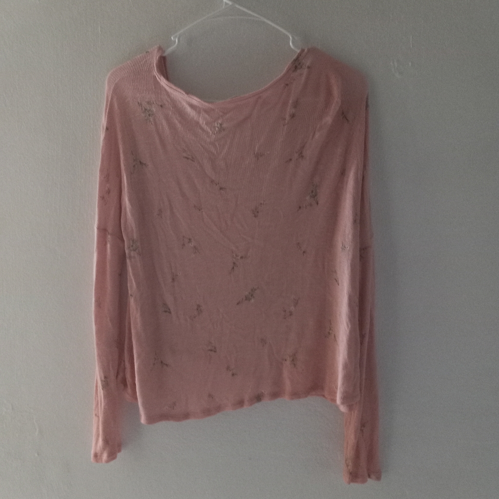 Pink Rose Crop Top Long Sleeve sz Medium - Picture 2 of 3